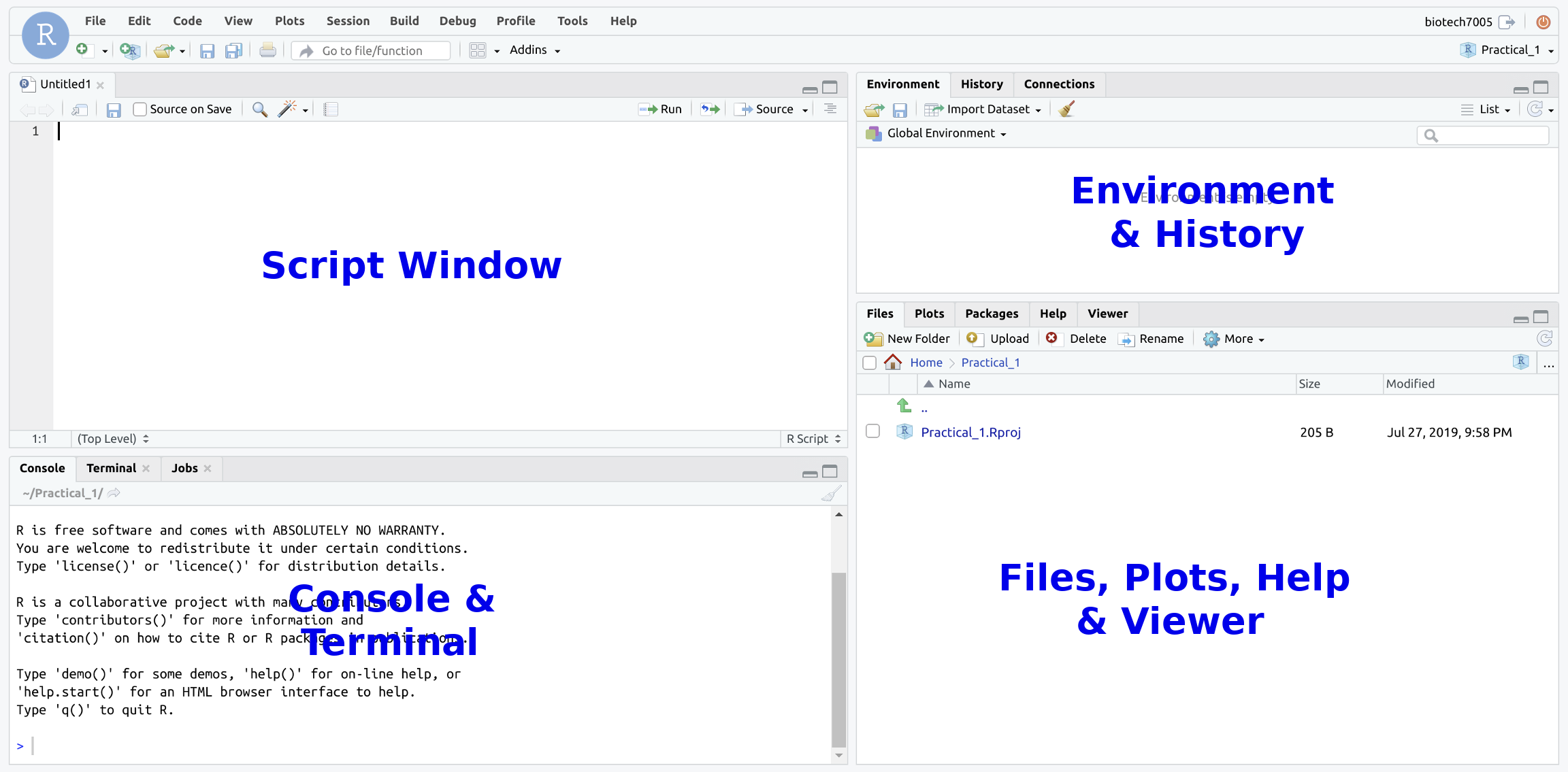 RStudio initial login screen